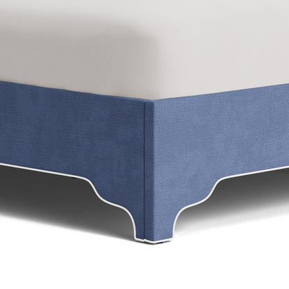 The Addison King Bed - Scalloped Legs - Navy Woven Fabric - White Trim