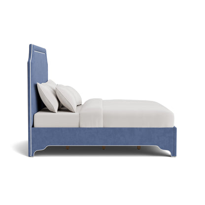 The Addison King Bed - Scalloped Legs - Navy Woven Fabric - White Trim