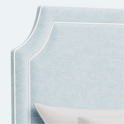 The Addison Queen Platform Bed - Scalloped Legs - Seafoam Blue Performance Chenille Fabric - White Trim
