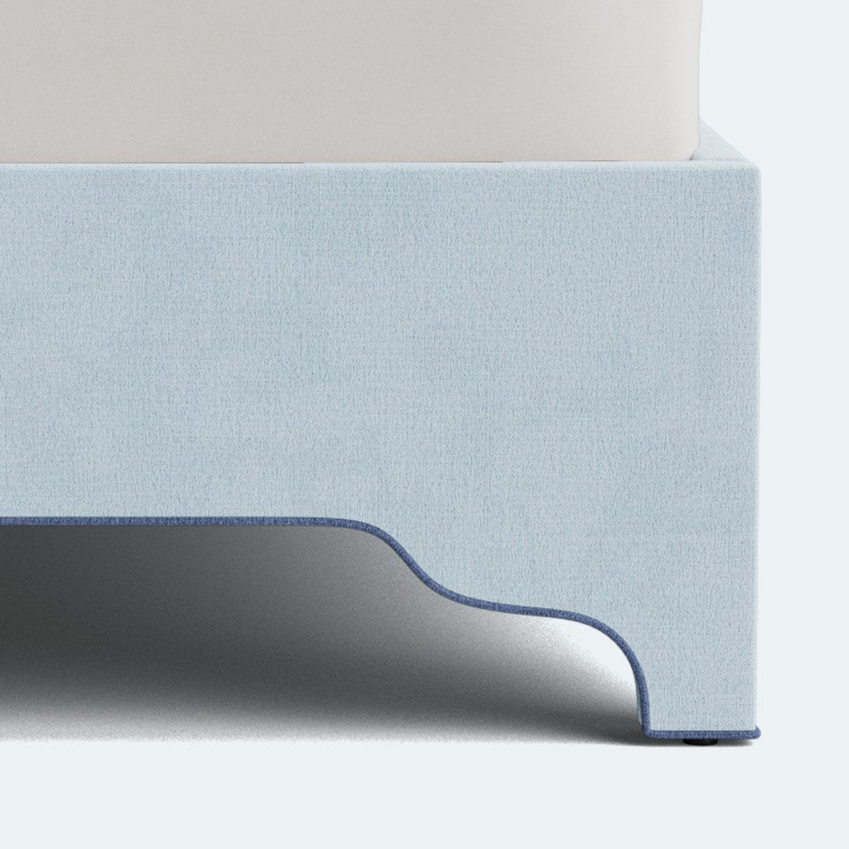 65”H Queen Platform Upholstered Bed - Sky Blue Woven Fabric - Navy Trim