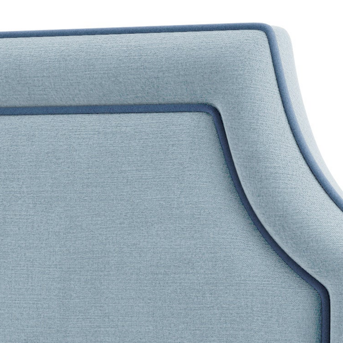 The Addison King Headboard - Sky Blue Woven Fabric - Ocean Blue Trim