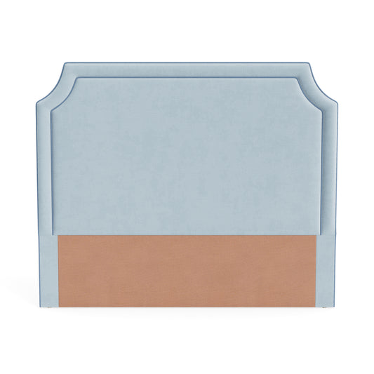 The Addison King Headboard - Sky Blue Woven Fabric - Ocean Blue Trim