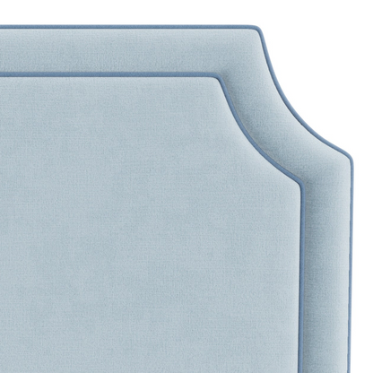 The Addison King Headboard - Sky Blue Woven Fabric - Ocean Blue Trim
