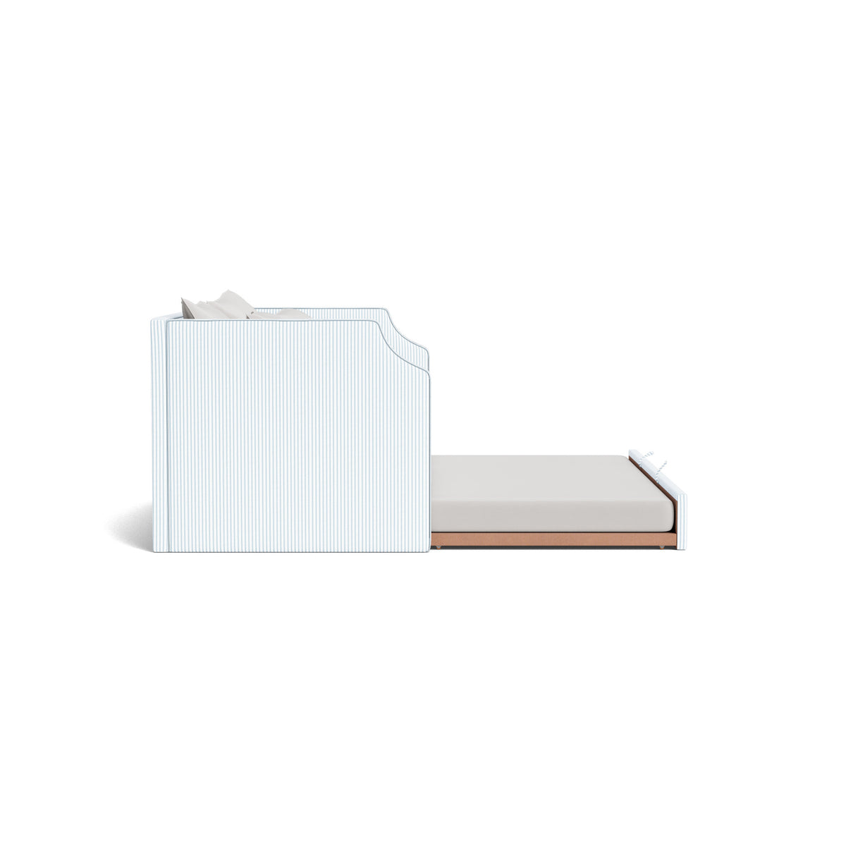 The Addison Twin Trundle Daybed - Ticking Stripe Fabric - Sky Blue Trim