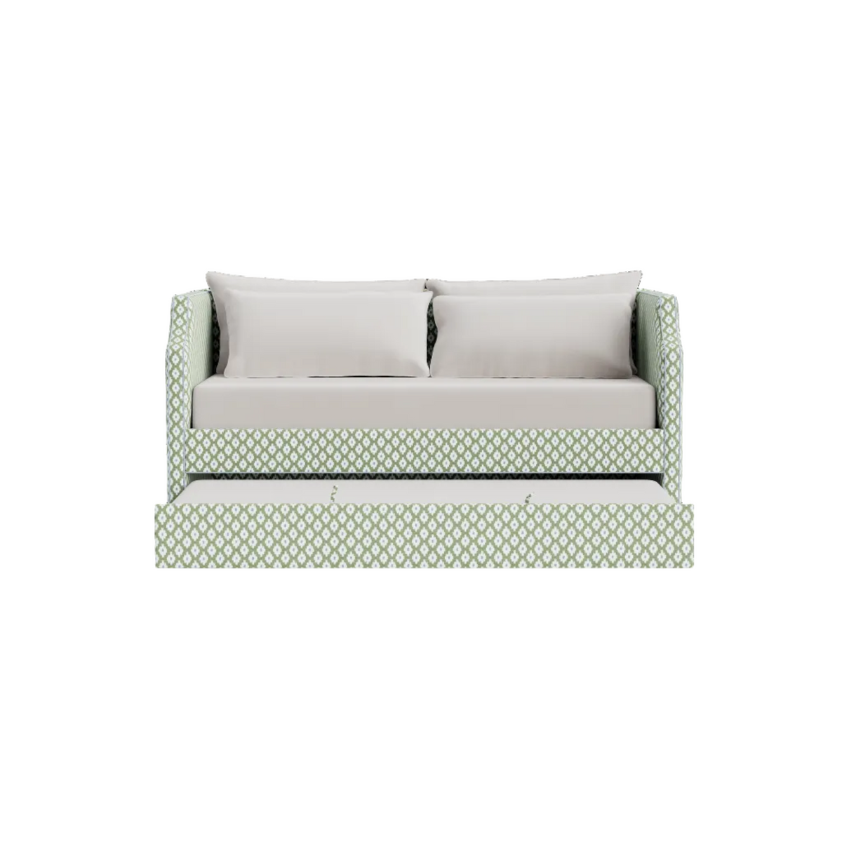 The Addison Twin Trundle Daybed - Mia SageGreen/Blue Fabric - Sky Blue Trim