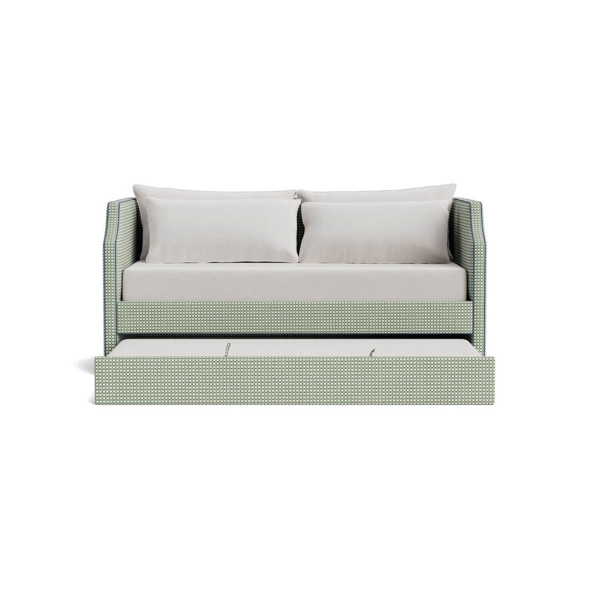 The Addison Twin Trundle Daybed - Thibaut Darcy Leaf Fabric - Navy Trim
