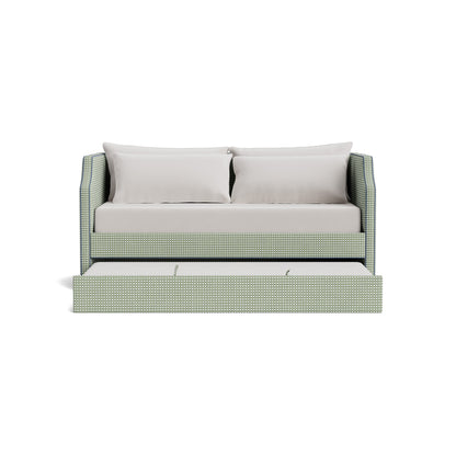 The Addison Twin Trundle Daybed - Thibaut Darcy Leaf Fabric - Navy Trim