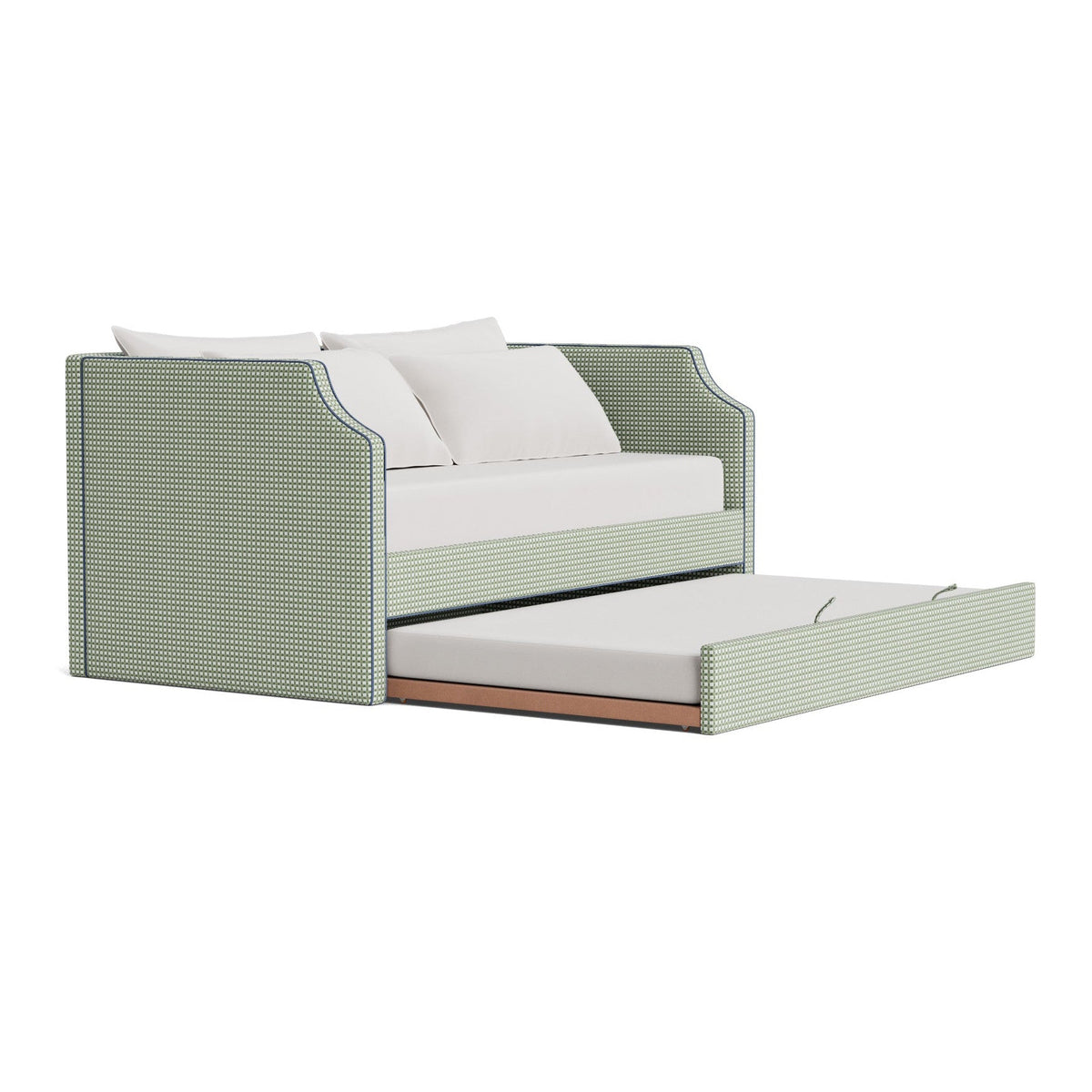 The Addison Twin Trundle Daybed - Thibaut Darcy Leaf Fabric - Navy Trim