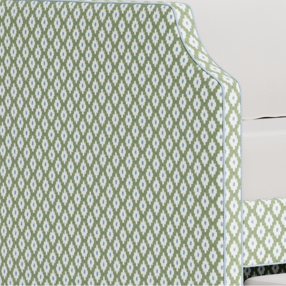 The Addison Twin Trundle Daybed - Mia SageGreen/Blue Fabric - Sky Blue Trim