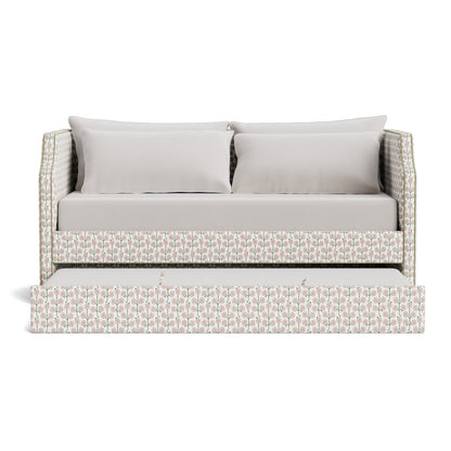 The Addison Twin Trundle Daybed - Gardenia Rose Schumacher Fabric - Pistachio Green Trim