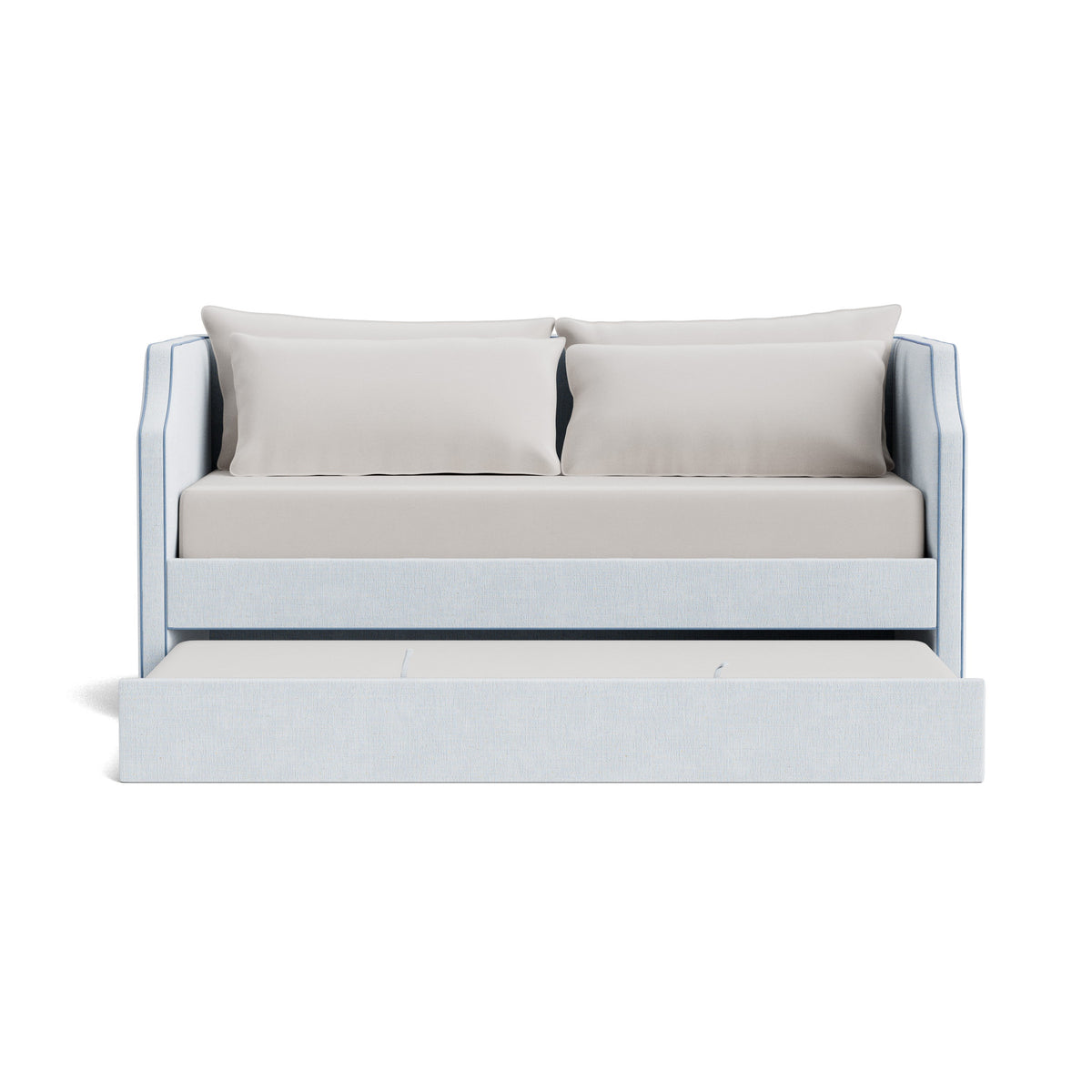 The Addison Twin Trundle Daybed - Crypton Oxford Blue Fabric - Ocean Blue Trim