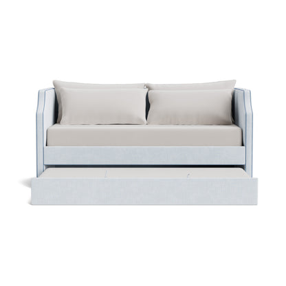 The Addison Twin Trundle Daybed - Crypton Oxford Blue Fabric - Ocean Blue Trim
