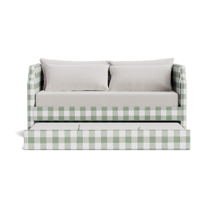 The Addison Twin Trundle Daybed - Buffalo Sage Green Fabric - White Trim