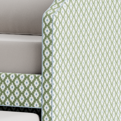 The Addison Twin Trundle Daybed - Mia SageGreen/Blue Fabric - Sky Blue Trim
