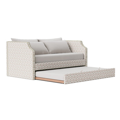 The Addison Twin Trundle Daybed - Gardenia Rose Schumacher Fabric - Pistachio Green Trim