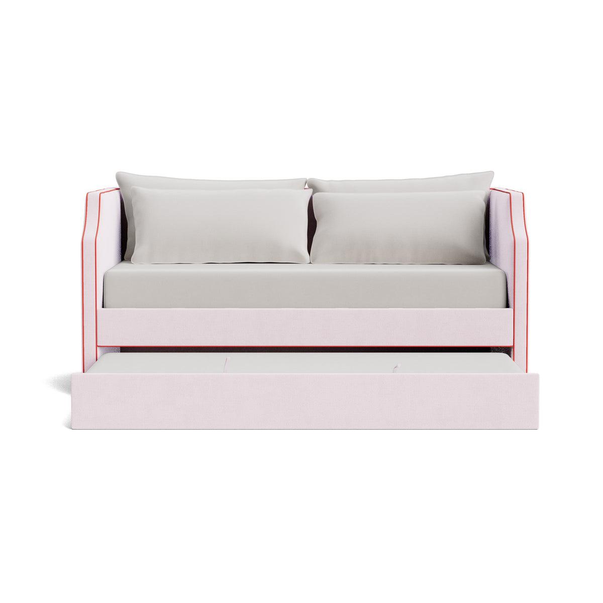 The Addison Twin Trundle Daybed - Powder Pink Woven - Red Trim