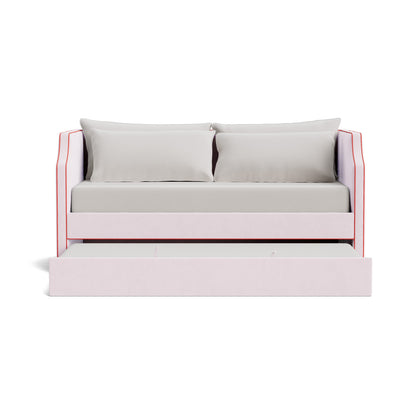 The Addison Twin Trundle Daybed - Powder Pink Woven - Red Trim
