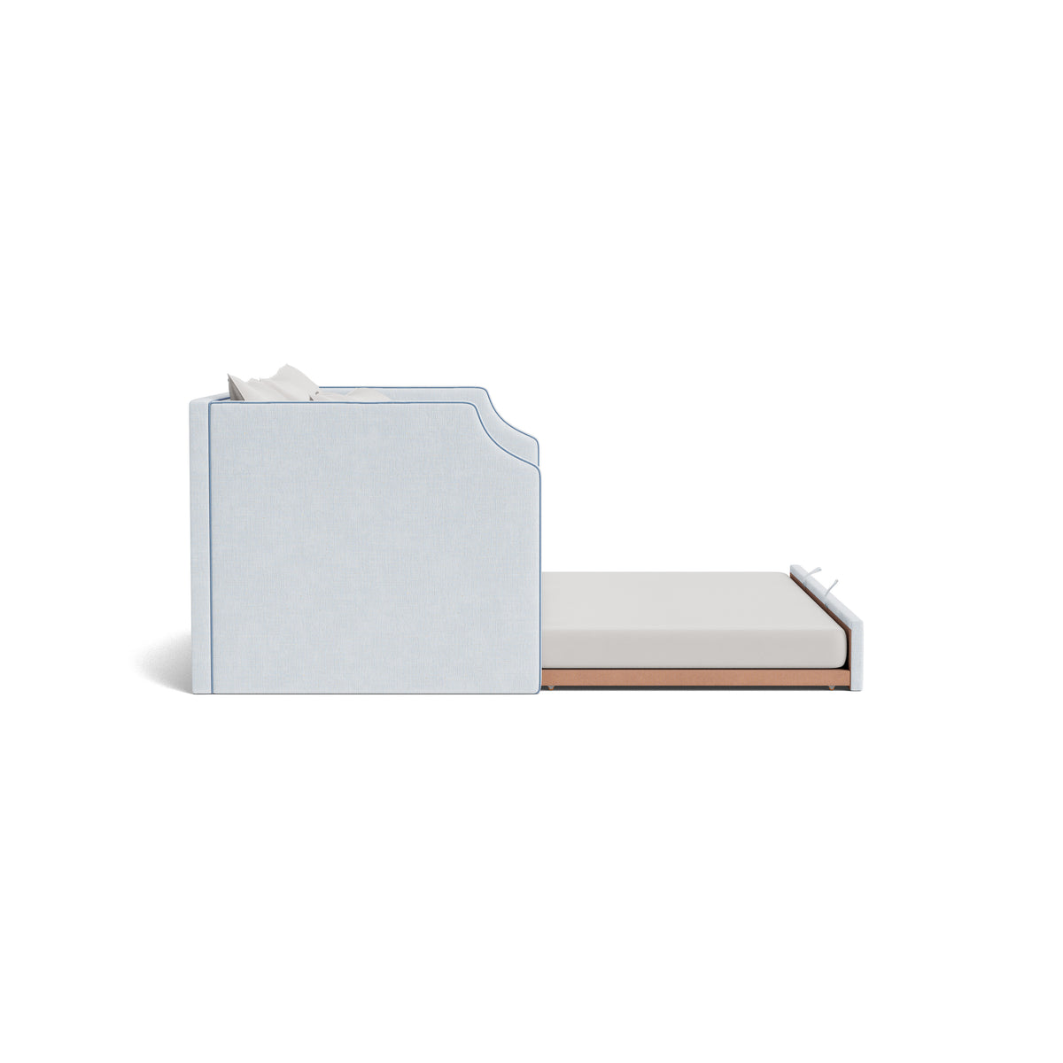 The Addison Twin Trundle Daybed - Crypton Oxford Blue Fabric - Ocean Blue Trim