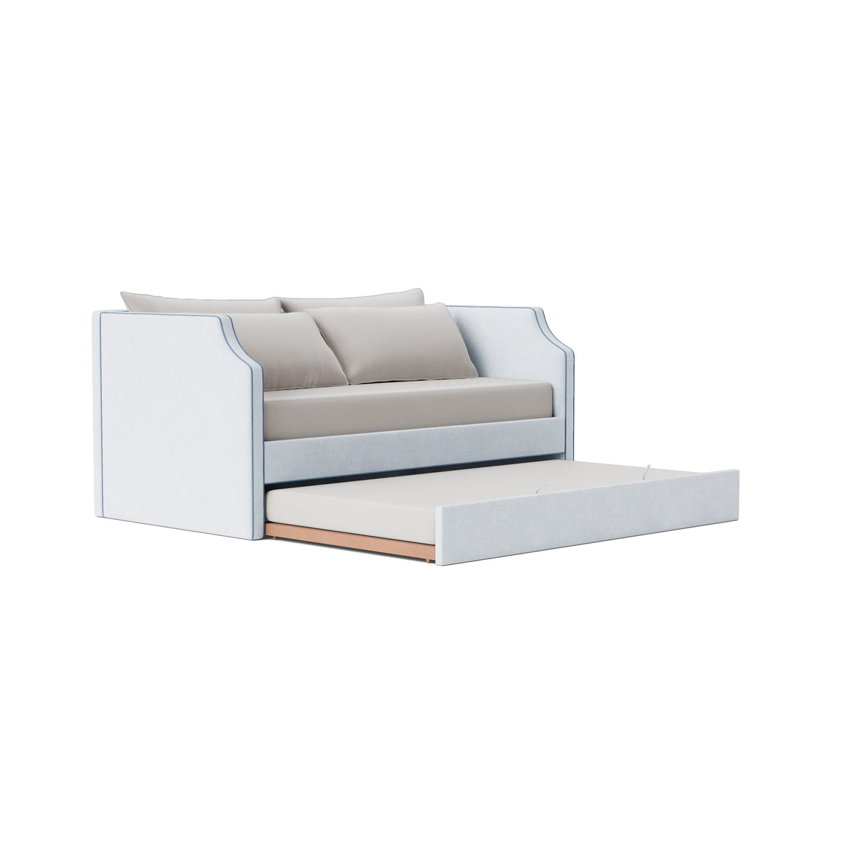 The Addison Twin Trundle Daybed - Crypton Oxford Blue Fabric - Ocean Blue Trim