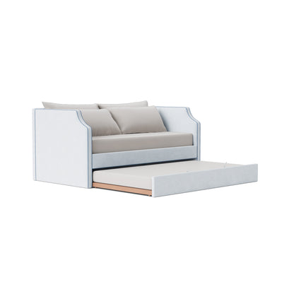The Addison Twin Trundle Daybed - Crypton Oxford Blue Fabric - Ocean Blue Trim