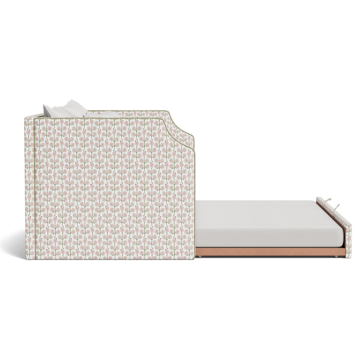 The Addison Twin Trundle Daybed - Gardenia Rose Schumacher Fabric - Pistachio Green Trim