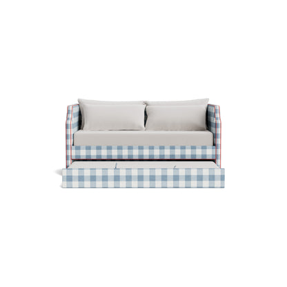 The Addison Twin Trundle Daybed - Buffalo Blue Checkered Fabric - Red Trim