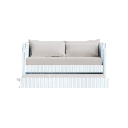 The Addison Twin Trundle Daybed - Ticking Stripe Fabric - Sky Blue Trim