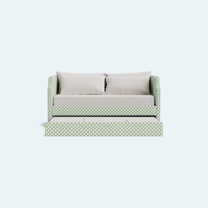 The Addison Twin Trundle Daybed - Mia SageGreen/Blue Fabric - Sky Blue Trim
