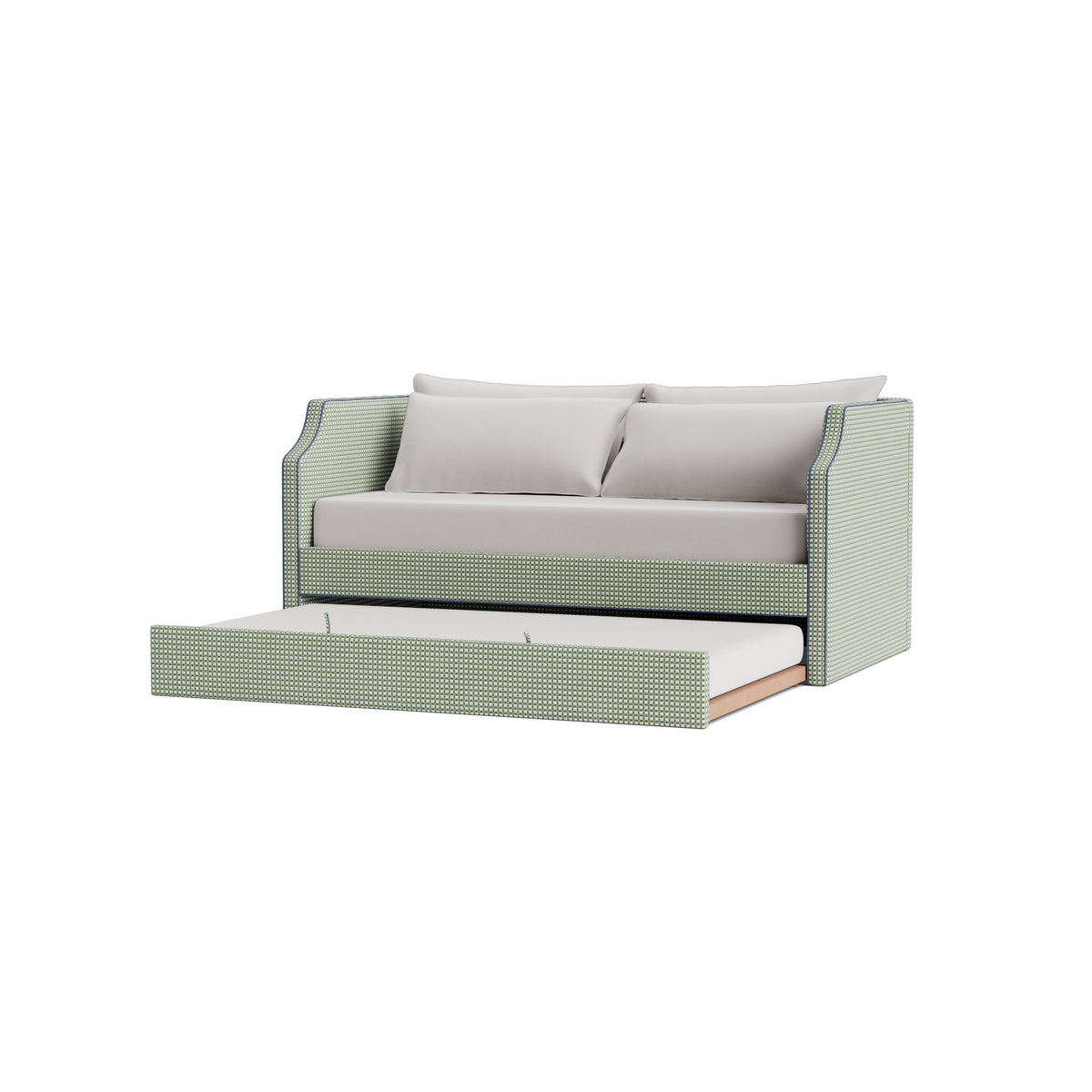 The Addison Twin Trundle Daybed - Thibaut Darcy Leaf Fabric - Navy Trim
