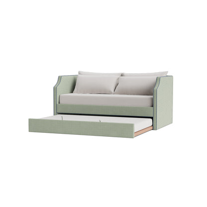 The Addison Twin Trundle Daybed - Thibaut Darcy Leaf Fabric - Navy Trim