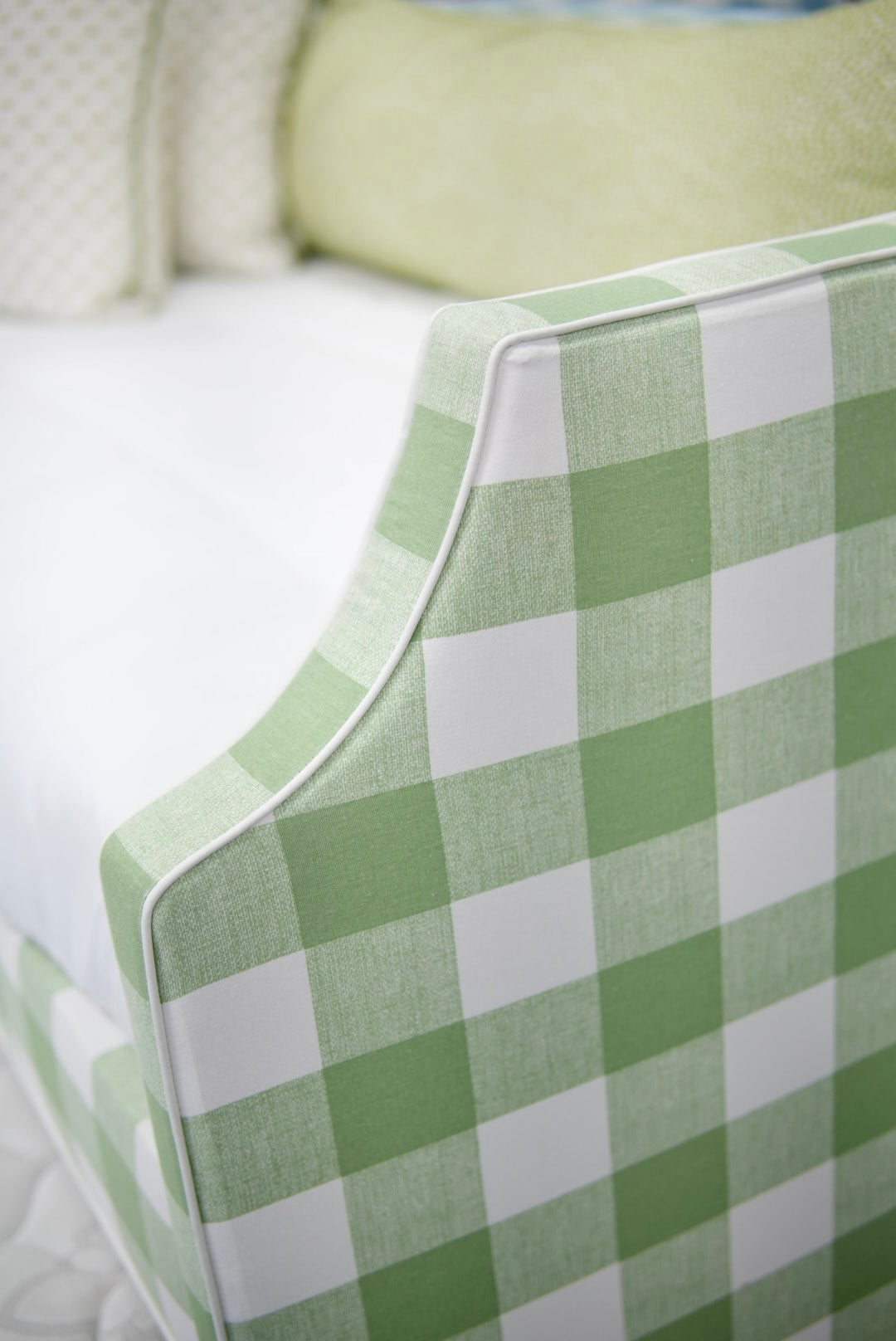 Twin Trundle Daybed - Sage Green Checkered Fabric with White Trim