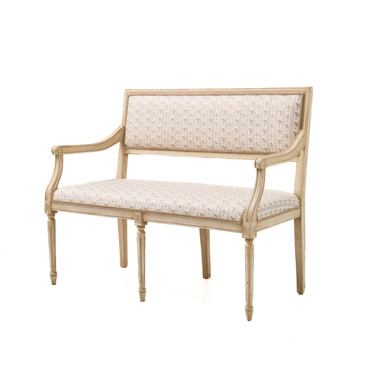 Italian Carved Upholstered Bench in Schumacher Fabric