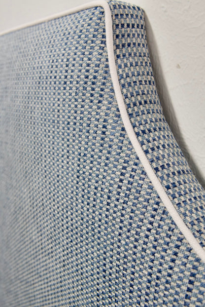 60” H Twin Headboard in Blue and Navy Fabric - White Trim