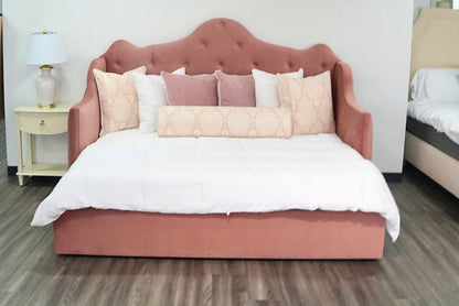 Twin to King Daybed - Blush Rose Velvet Fabric - Tufted