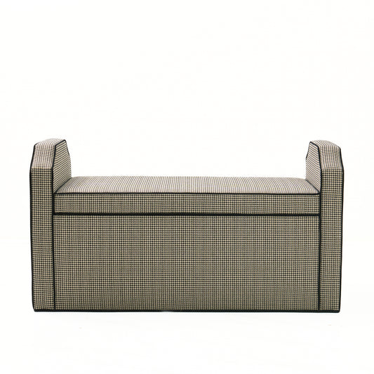 Milly Storage Bench – Houndstooth Fabric with Black Mohair Trim