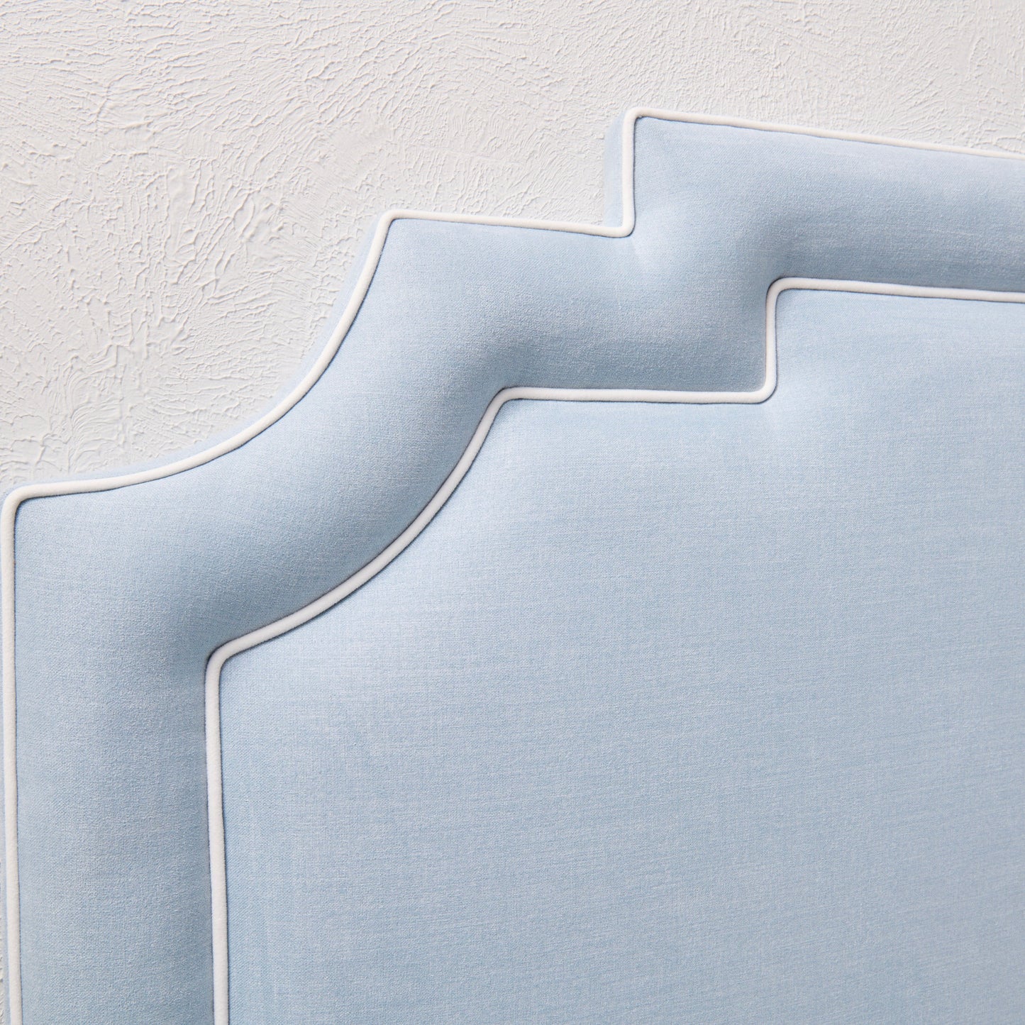 The Martha King Headboard - Sky Blue Woven Fabric - White Trim