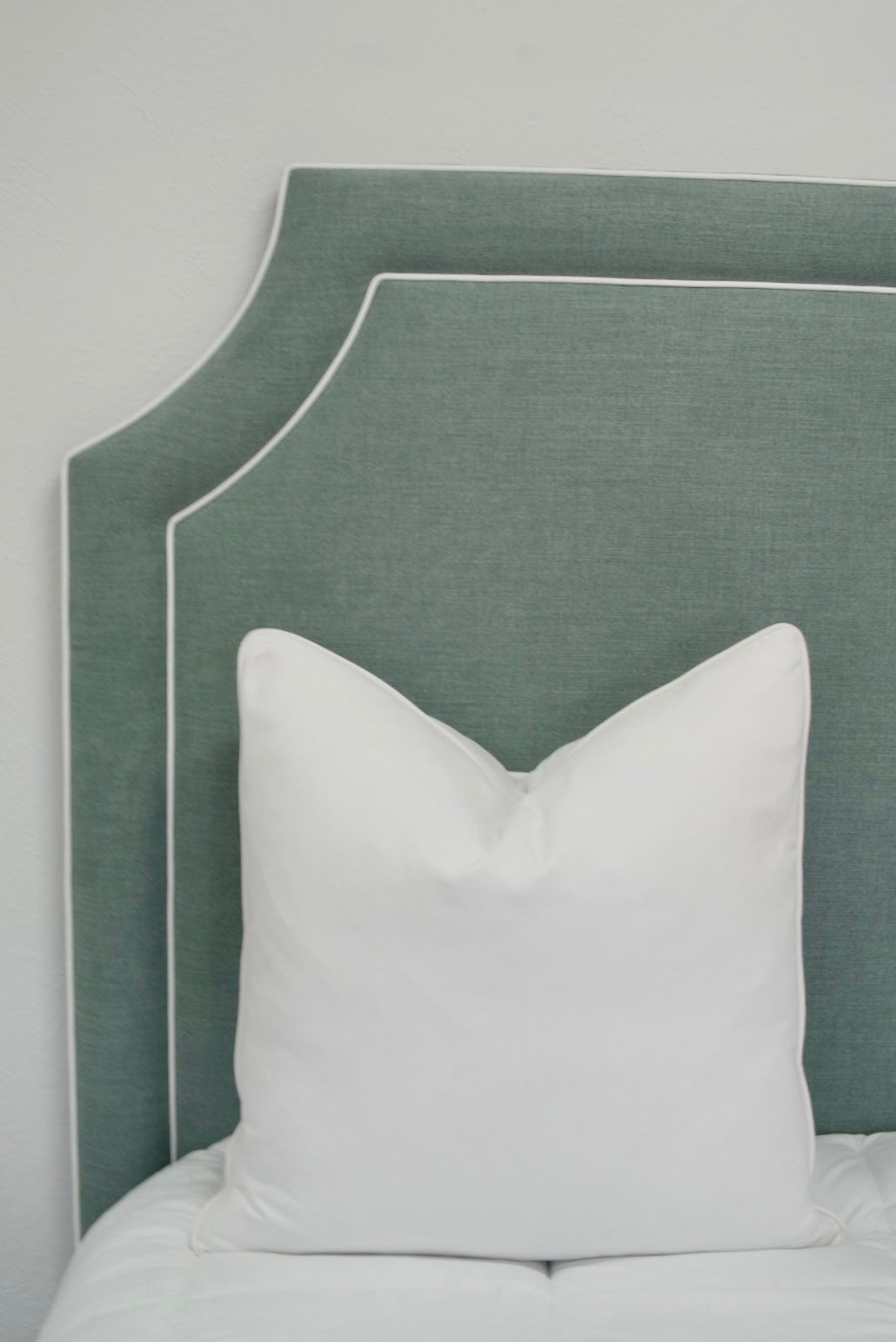 65"H King Headboard in Sage Woven Fabric - White Trim