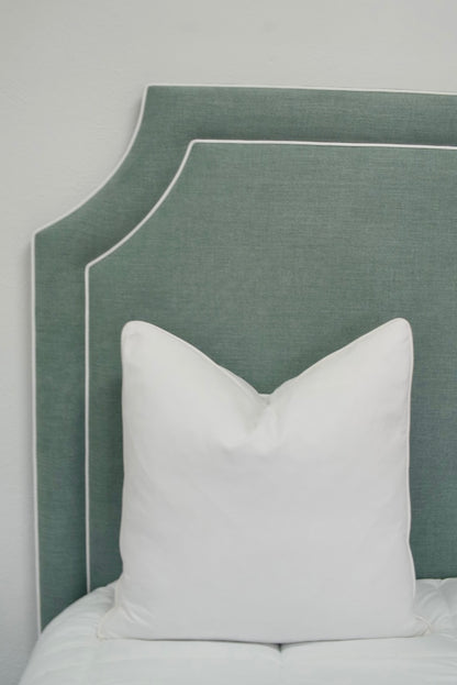 65"H King Headboard in Sage Woven Fabric - White Trim