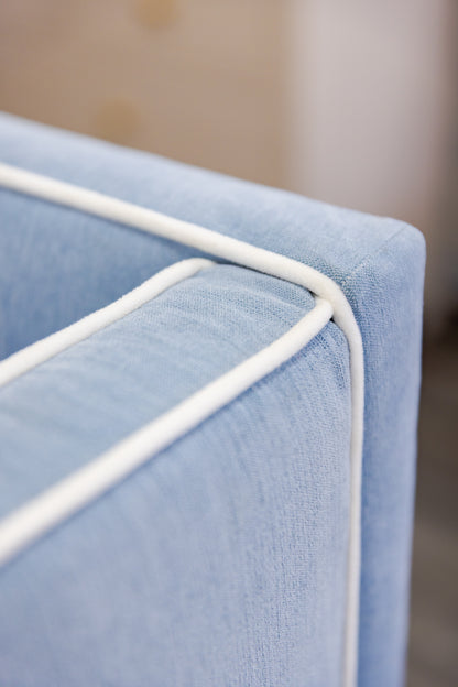 The Addison Twin to King Trundle Daybed - Performance Ashley Blue Chenille Fabric - White Trim