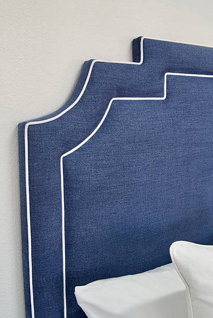 65”H King Headboard Only - Navy Woven Fabric- White Trim
