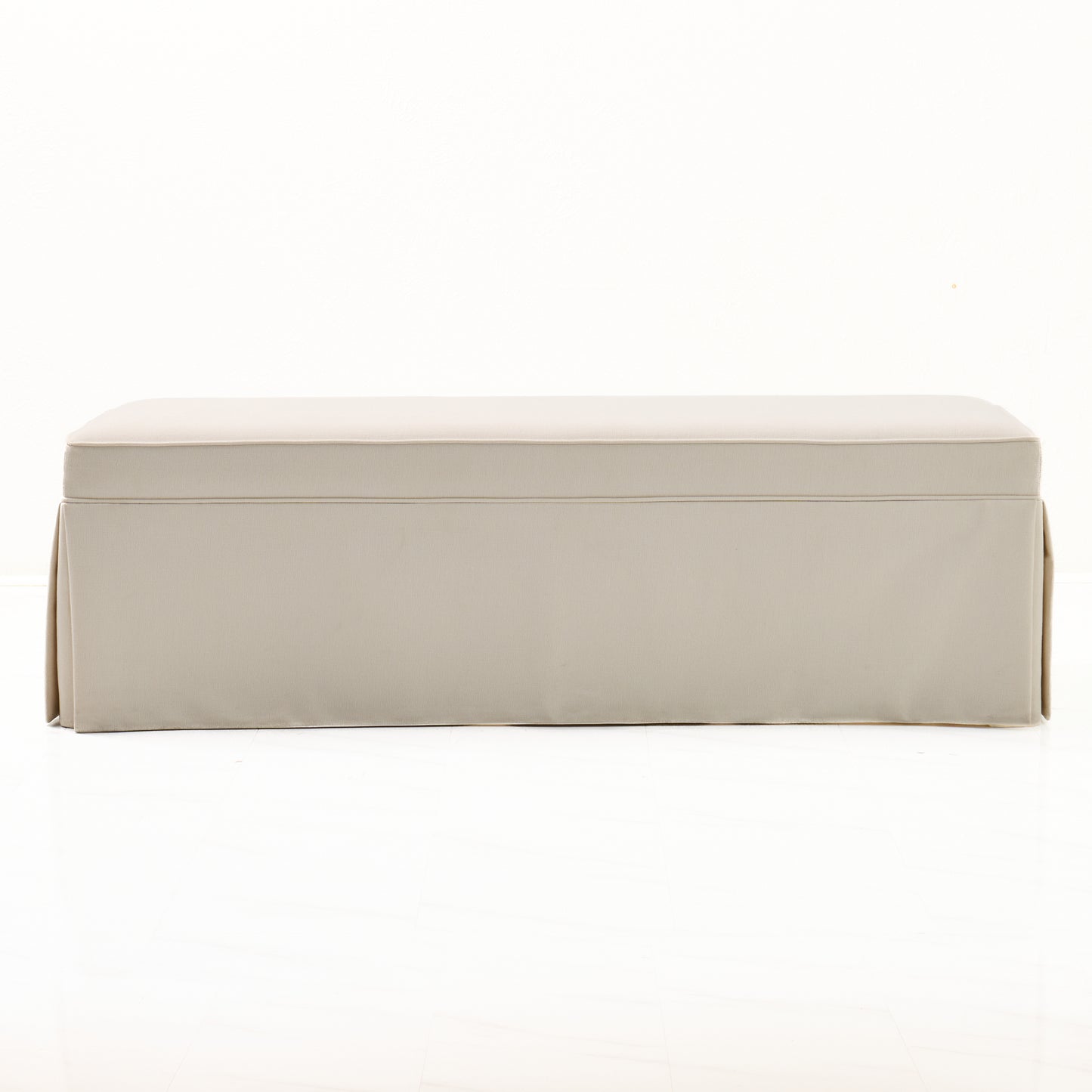 60"L Custom Skirted Bench - Off White Woven Fabric