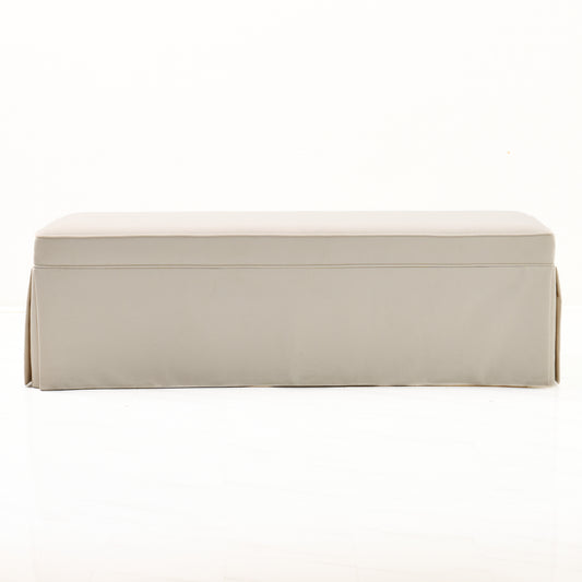 60"L Custom Skirted Bench - Off White Woven Fabric
