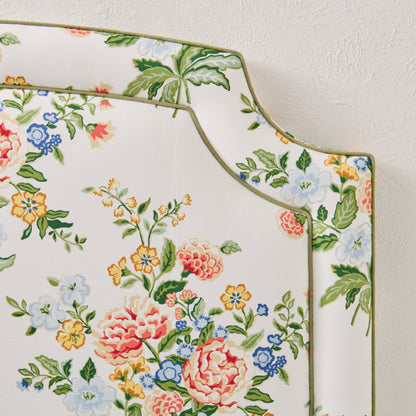The Aliana King Headboard - Fabricut Floral Bouquet Fabric - Green Trim