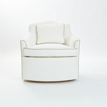 The Scarlett Swivel Chair: Crypton Off-White Fabric - Green Trim