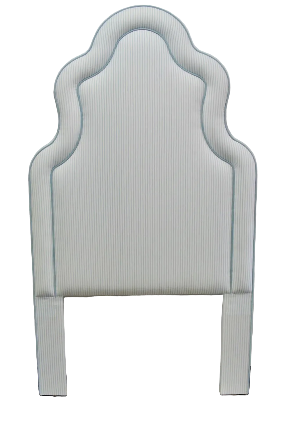 70”H Twin Headboard - Classic Blue Striped Fabric with Sky Blue Trim