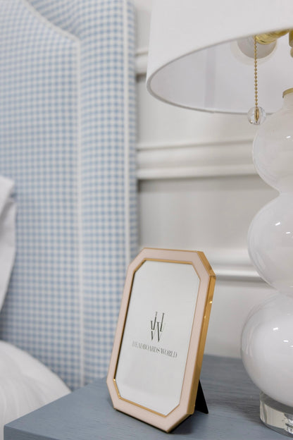 The Grace Queen Bed - Blue Gingham Fabric - White Trim