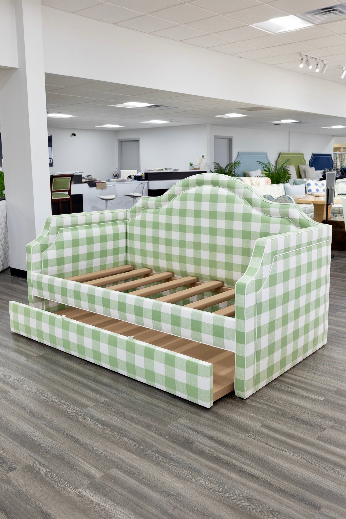 The Grace Twin Trundle Daybed - Buffalo Sage Green Fabric - White Trim