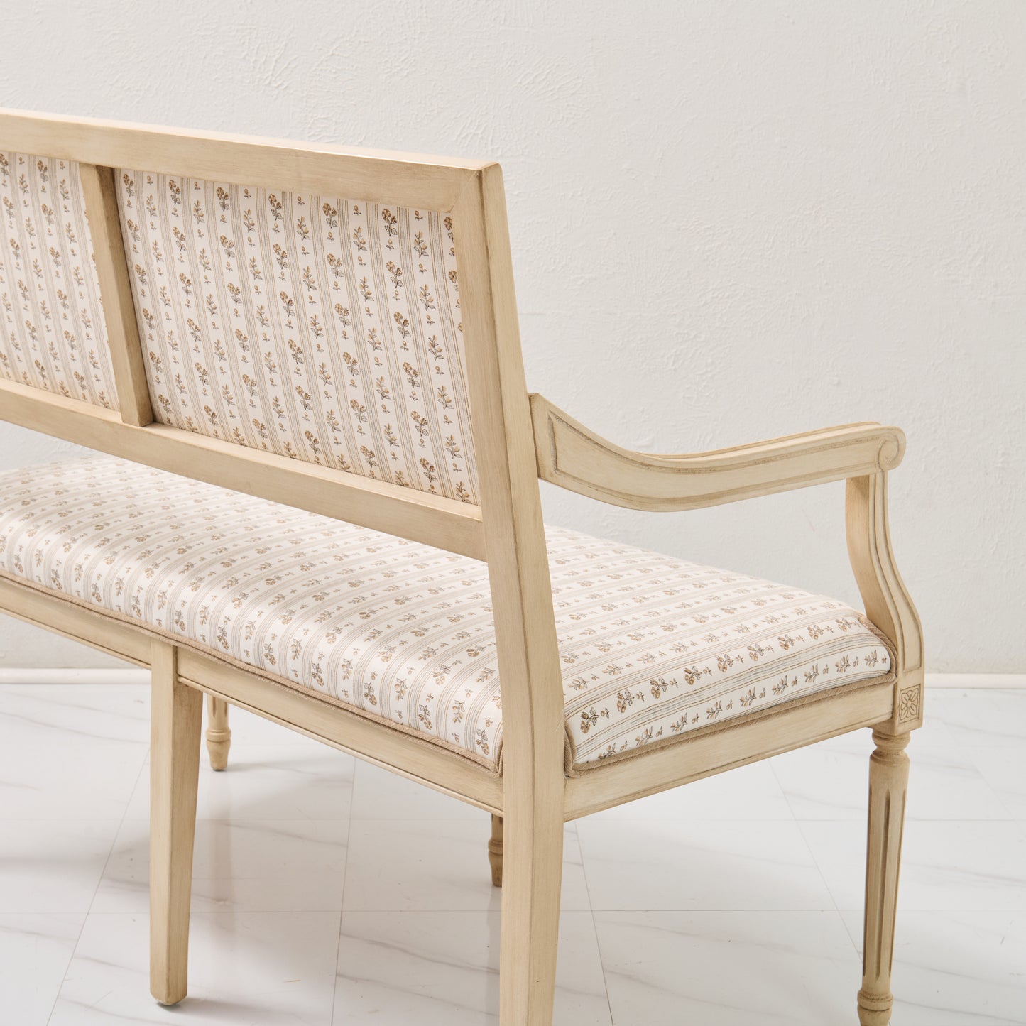 Italian Carved Upholstered Bench in Schumacher Fabric