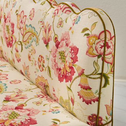76"L Custom Scalloped Banquette in Ophelia Blossom - Modern Upholstered Dining Banquette with Pleated Skirt