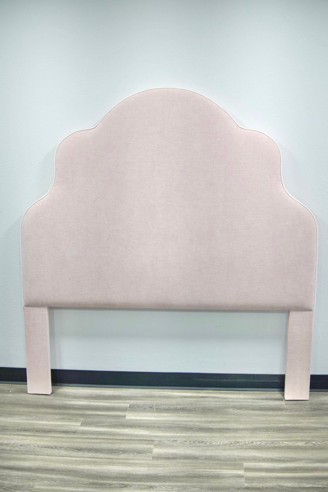 65”H Queen Headboard Only - Pale Pink Chenille Fabric - White Trim